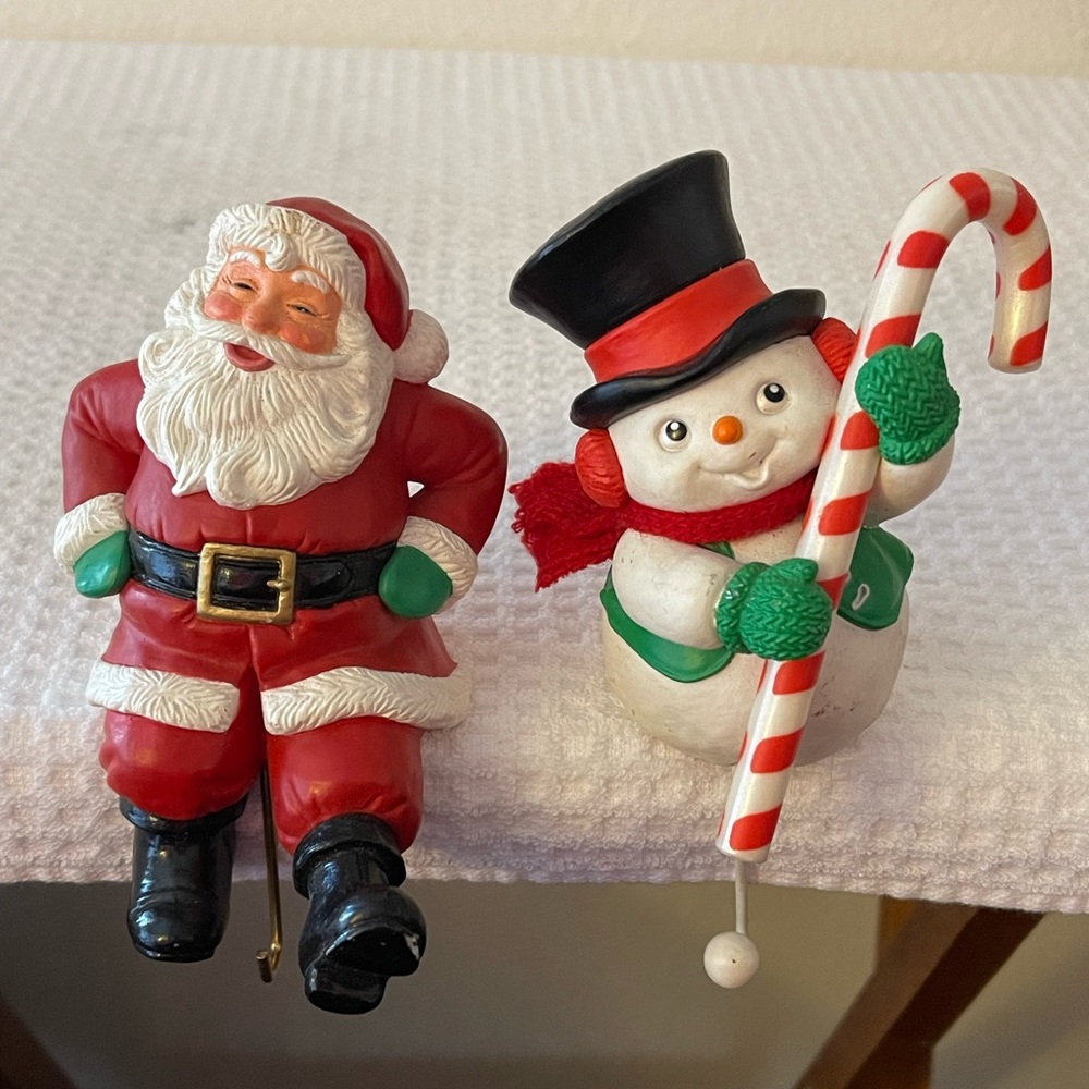 Vintage Hallmark Santa Claus and Snowman Stocking Hangers